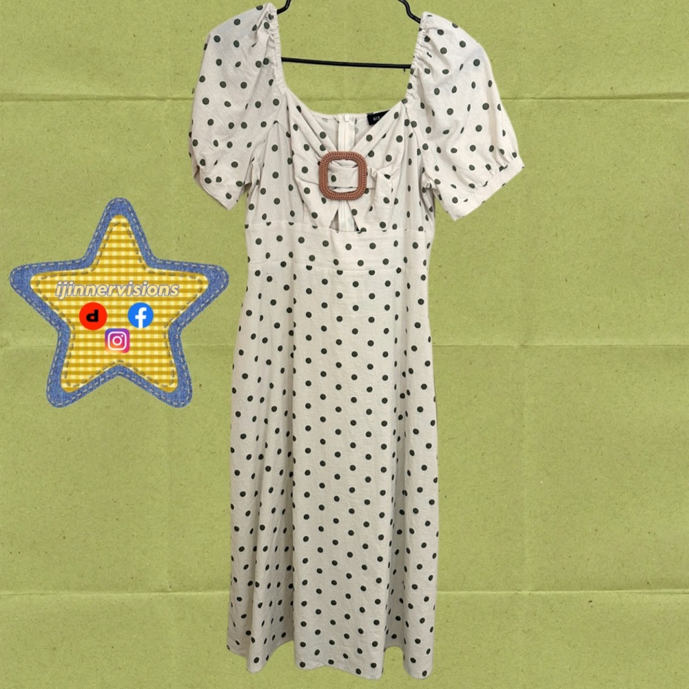 Cream and Olive Green Polka Dot Dress